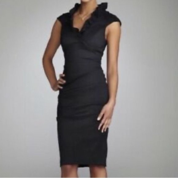 NWT Xscape Gray Ruffle Avant Garde Lace Dress - Picture 6 of 6